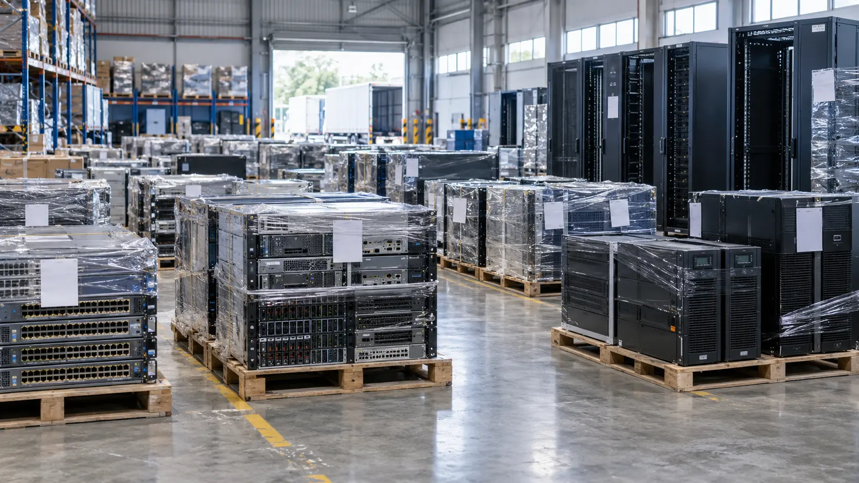 ภาพจำลองคลัง Server Storage Network UPS และ Rack พร้อมขนส่ง